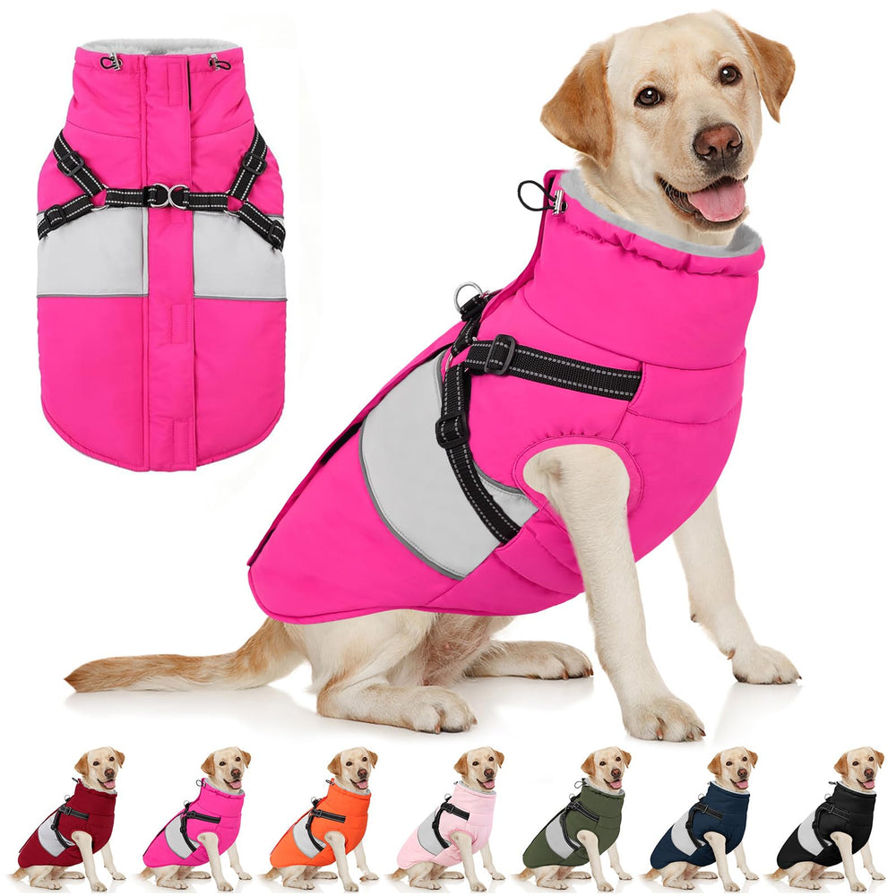 AOFITEE Dog Winter Coat front view with cozy fleece lining for chilly walks.