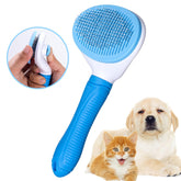 Aogeili self-cleaning slicker brush close-up with ergonomic handle for comfortable grooming.