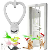 Aoioploa interactive cat toy mounted on a door frame for space-saving indoor play.