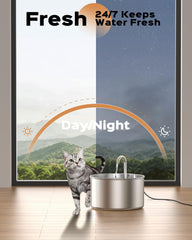 AOOGITF cat water fountain stainless-steel bowl highlights durability and easy cleaning.