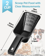 Aosnare 2Cup dog food scoop front view shows large capacity and clean black design.
