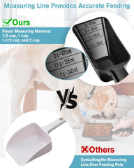 Aosnare 2Cup dog food scoop measuring lines demonstrate precise portion control for meals.