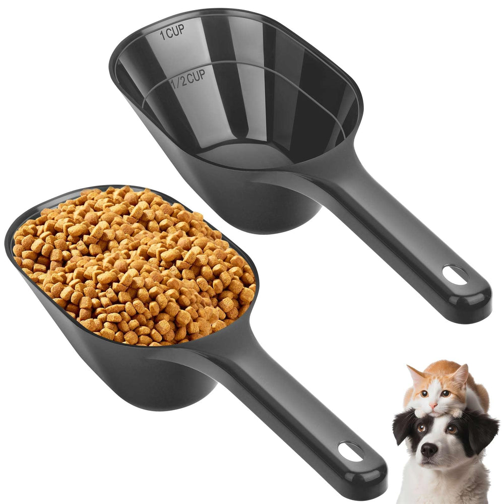 Aosnare 2-pack dog food scoop showing 1 cup capacity for precise portions