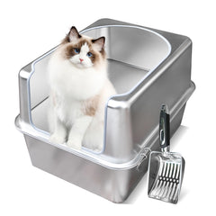 Aothey stainless steel litter box with metal lid offers durable, rust-resistant construction for easy cleaning.