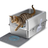 Aothey stainless-steel litter box with lid demonstrates durability and rust resistance for easy pet care.