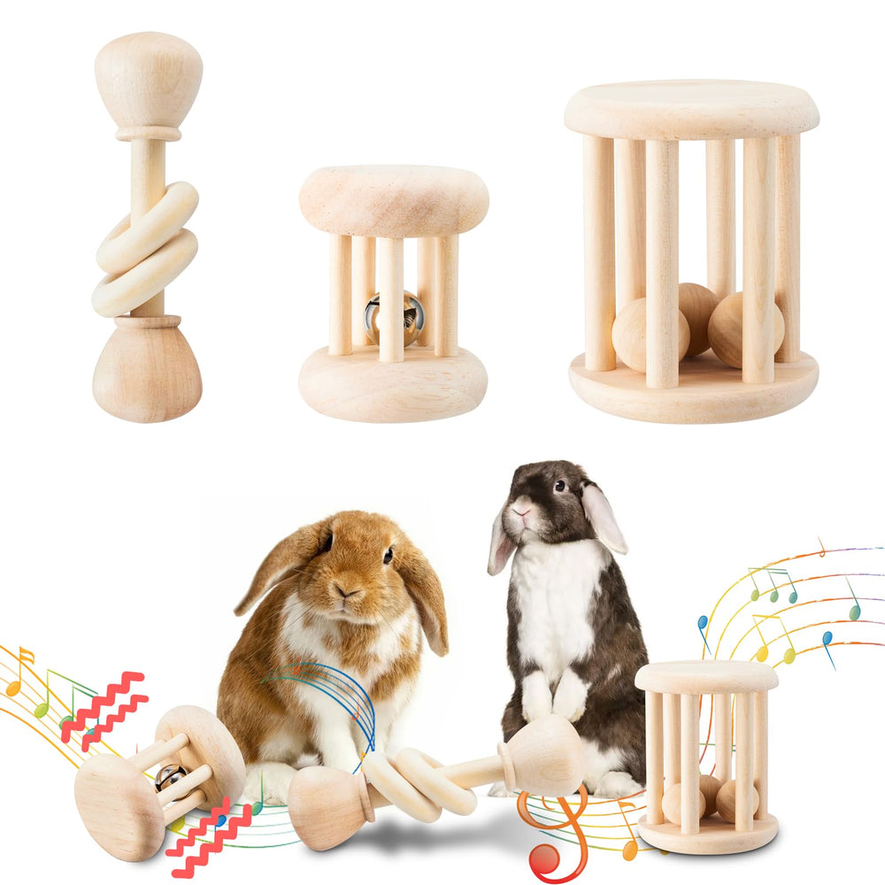 AOWPFVV 3pcs wooden bunny toys pack provides safe chewing and interactive play.