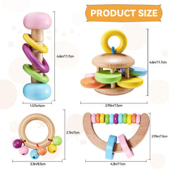 AOWPFVV 4 Pcs Wooden Bunny Toys vibrant colors aid visual stimulation during supervised play.