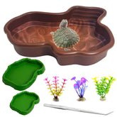 Apatal reptile bathing pool set shown in habitat for soaking and feeding
