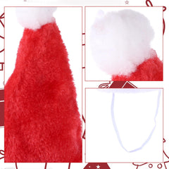 Apausvcm adjustable Santa hat with elastic strap for secure fit on pets.