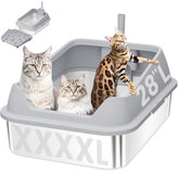 Apetkid XXXL stainless steel litter box front view with spacious entry for large cats.