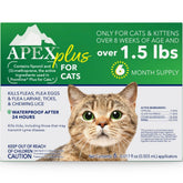 Apex Plus cat flea treatment bottle shows 30-day protection for cats.