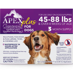 Apex Plus large-dog flea-tick-application demonstrates quick protection after monthly treatment.