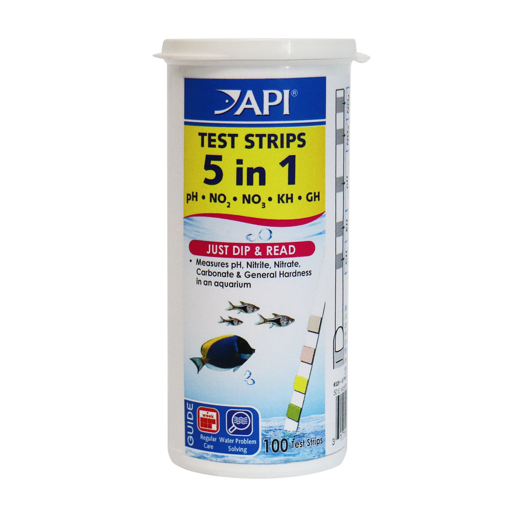 API 5-in-1 test strips box for all-in-one aquarium testing.