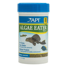 API Algae Eater Wafers container shows complete algae-eater diet for growth.