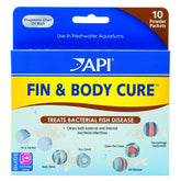 API Fin & Body Cure bottle ready for freshwater fish treatment in the aquarium.