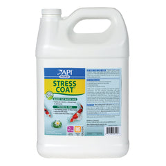 API POND STRESS COAT bottle close-up showing label and dechlorination benefit