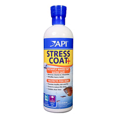 API Stress Coat bottle front promotes safer water changes for fish wellbeing