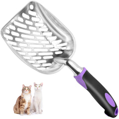 Apidgrowth cat scoop long-handle purple demonstrating easy lifting and thorough cleaning