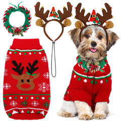 Apoway dog Christmas sweater with red pattern keeps pets warm during winter walks