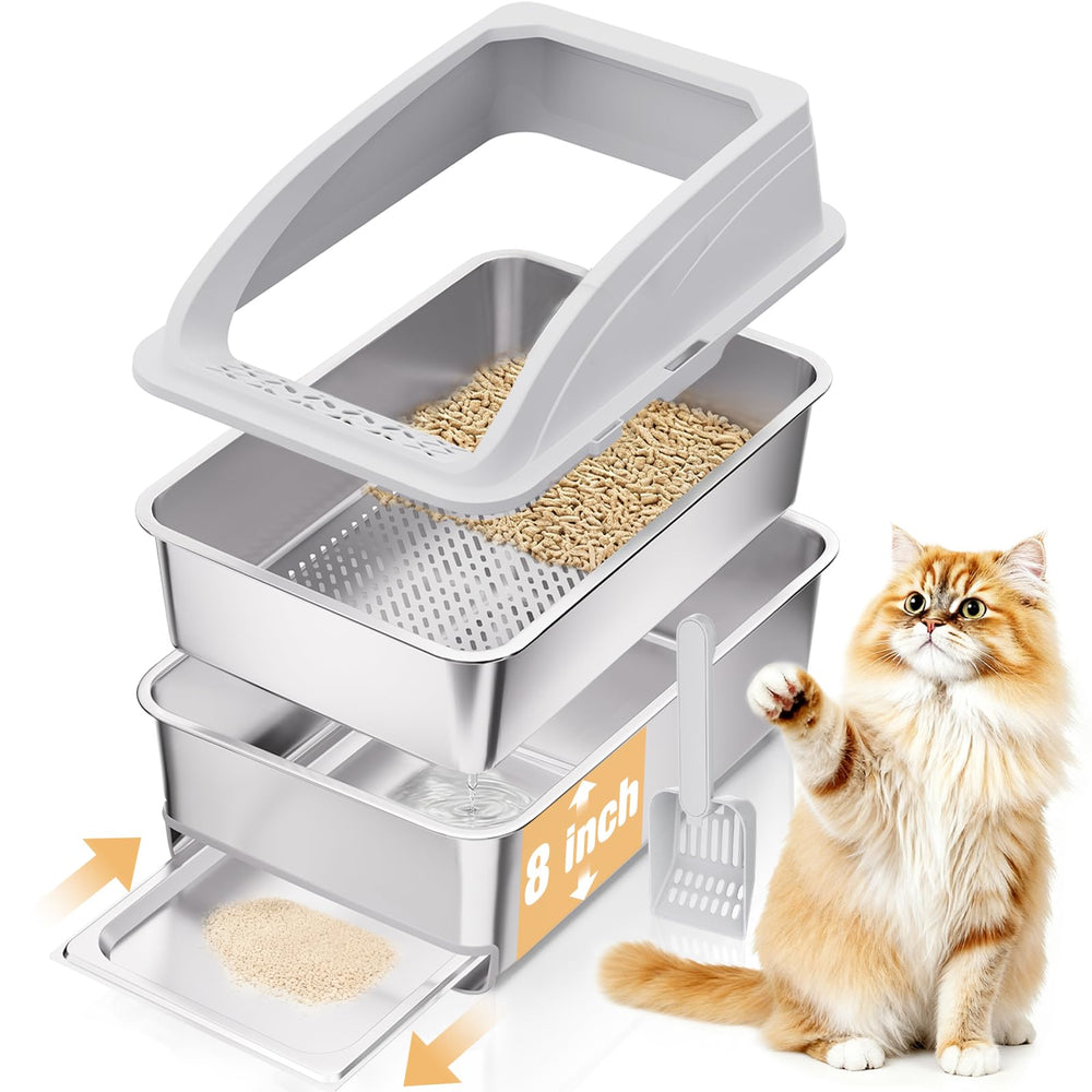 APPKER XL litter box with drawer open for effortless cleaning and waste disposal.
