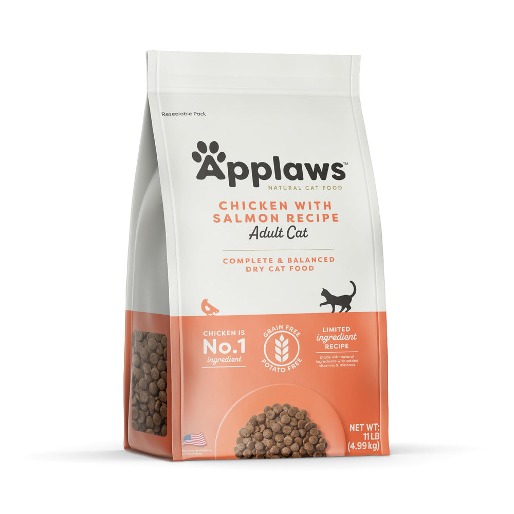 Applaws complete dry cat food bag 11lb shows grain-free nutrition for balanced meals.