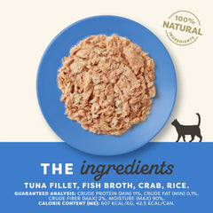 Applaws high protein first ingredient fish image highlights tuna and crab as core protein