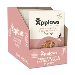 Applaws natural wet cat food in gravy tuna-salmon pouches packaging emphasizes natural ingredients
