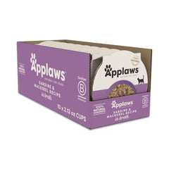 Applaws Sardine and Mackerel in Broth cups highlight natural ingredients and high-protein recipe.