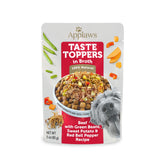 Applaws Taste Toppers beef with green beans in broth pouch—protein-rich topper for tastier meals.