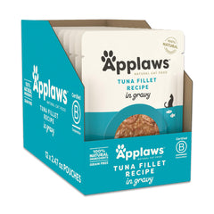 Applaws Wet Cat Food in Gravy tuna fillet pouch—protein-rich meal for active cats.