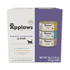 Applaws wet cat food variety pack shows 16 cans for curious cats