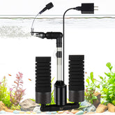 AQQA Electric Sponge Filter front view shows shrimp-safe filtration for small tanks.