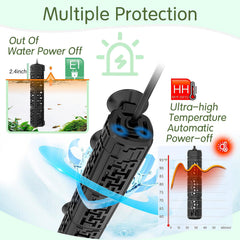 AQQA fish tank heater automatic power-off when out of water for safer operation.