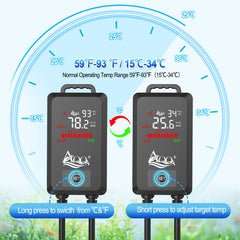 AQQA fish tank heater control panel demonstrates easy external temperature adjustment.