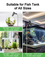 AQQA gravel cleaner extension tubes image emphasizes adjustable length for different tank sizes.