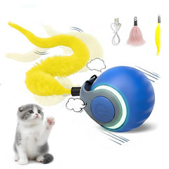 AQTELYA Speedy Tail 3.0 blue front view showing compact interactive cat toy design for engaging play