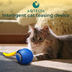 AQTELYA Speedy Tail 3.0 blue side view illustrating rotating motion for kitten engagement
