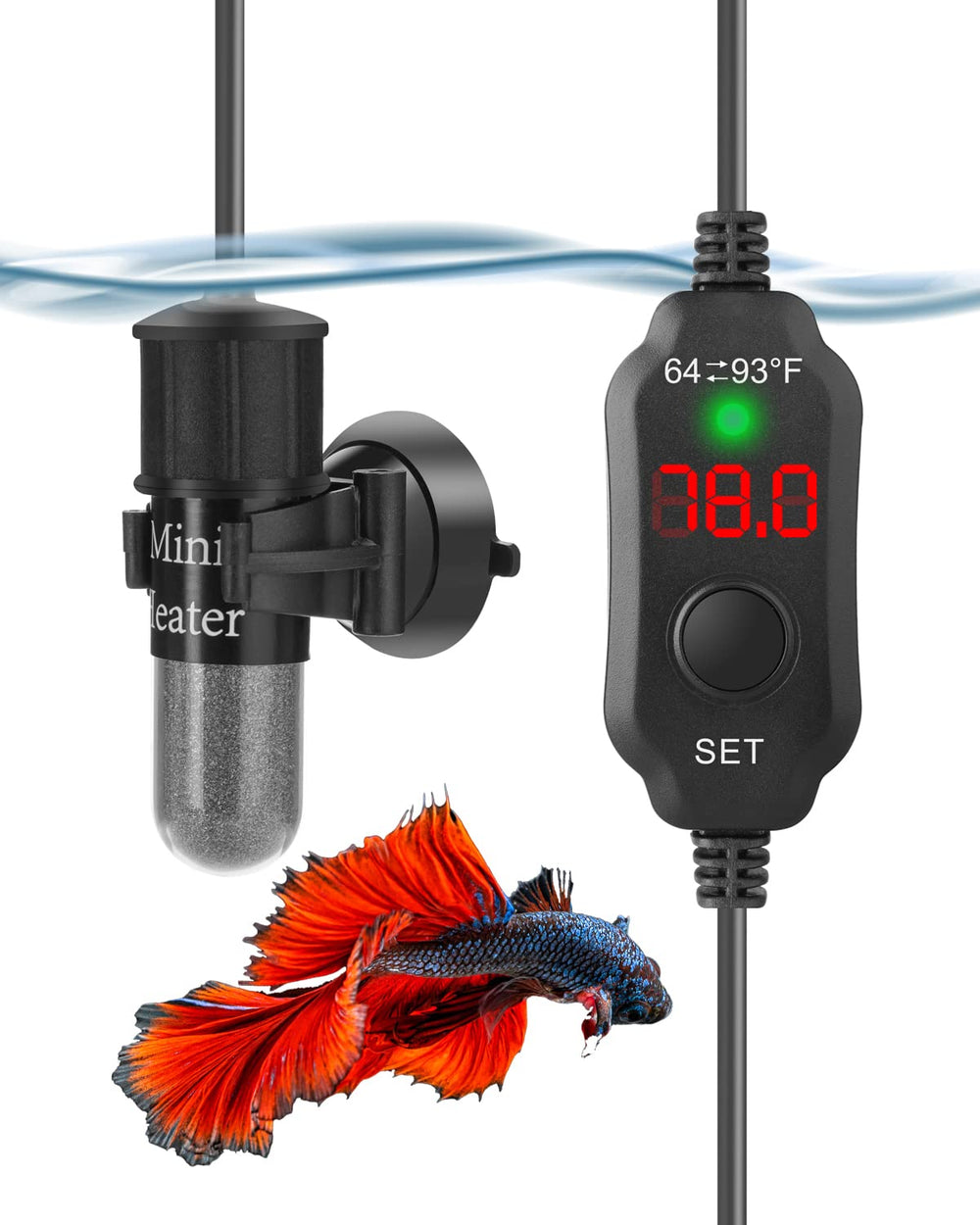 AquaMiracle 10W small heater with digital display for precise temperature control in nano tanks.