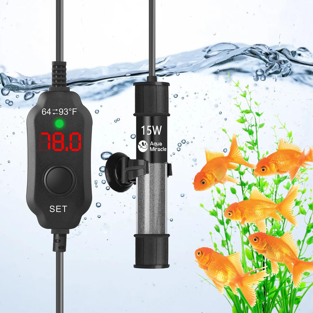 AquaMiracle 15W heater compact design for small tanks emphasizing space saving