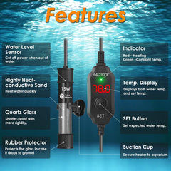AquaMiracle 15W heater LED display showing real-time temperature