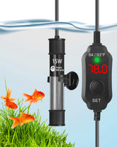 AquaMiracle calentador acuario 15W ajustable, compacto para tanques pequeños.