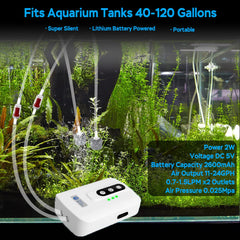 Aquamiracle lithium battery aquarium pump showcases backup aeration for busy tanks.