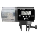 AquaMiracle programmable fish feeder drum showing 200ml capacity for reliable vacation feeding.
