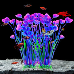 AQUANEAT purple aquarium decor complements a 45-gallon tank setup.