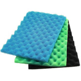 AQUANEAT aquarium bio sponge coarse blue demonstrates debris capture for mechanical filtration.