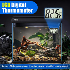 AQUANEAT aquarium thermometer mounted on glass for a clean setup.