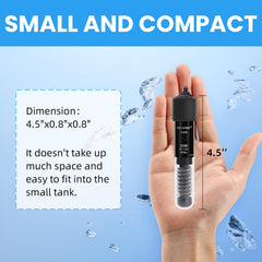 AQUANEAT mini heater fits in a small 5-gallon tank without crowding the view