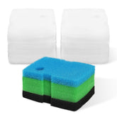 AQUANEAT replacement canister filter pads pack showing blue coarse, green medium, and black fine sponges.