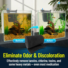 Aquatic Experts carbon pad in filter demonstrates odor and discoloration removal potential