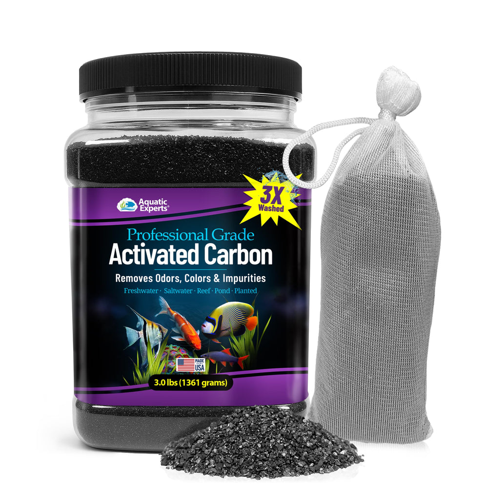 Aquatic Experts Premium Carbon pouring shows easy dosing for clearer water